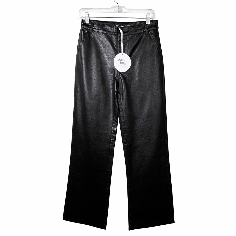 Princess Polly Charcoal Faux Leather Trousers NWT High Waist Long Inseam Pants